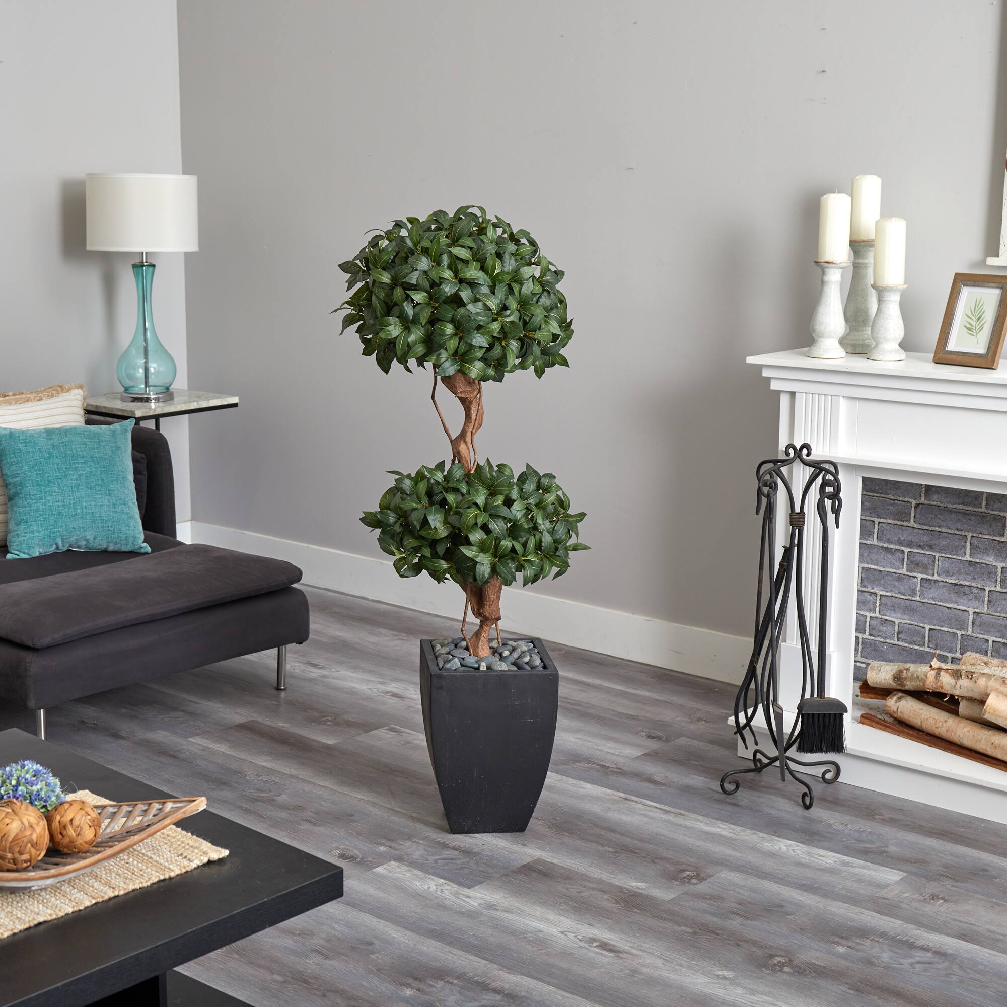 4.5ft. Sweet Bay Double Topiary Tree in Black Planter